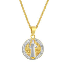 Genuine 14k Two-Tone Gold 0.78&quot; San Benito Medallion Pendant Necklace 16&quot; to 22&quot; - £308.10 GBP+