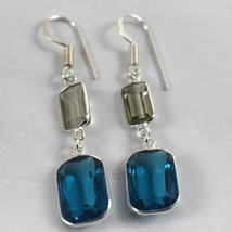925 Sterling Silver Blue Topaz Gemstone Handmade Earrings Women Her Gift BES1363 - £17.46 GBP