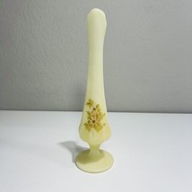 Fenton Vase Floral Signed Custard Satin Flowers Vintage 9&quot; Glows Blackli... - $55.17
