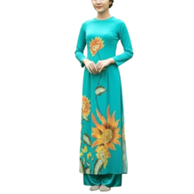 NWOT Women's Teal Blue Sunflower Print Vietnamese Ao Dai Size M - $23.95