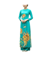 NWOT Women's Teal Blue Sunflower Print Vietnamese Ao Dai Size M - $23.95