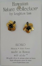 Leighton Lam 18K Gold CLIP-ON Earrings Hibiscus Flower Hawaiian Nature Collectn - £17.57 GBP