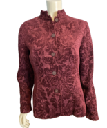 Coldwater Creek Burgundy Lined Tapestry Jacket LS Mandarin Collare Size M - €24,39 EUR
