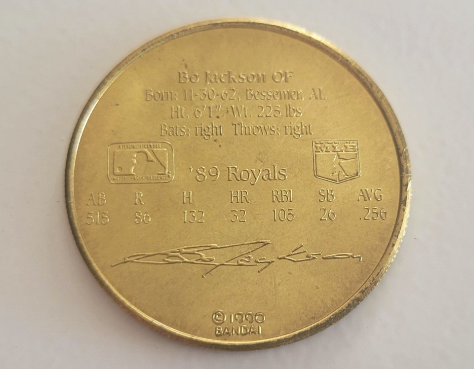 N) 1990 Bandai Sport Stars Collector Coin - Bo Jackson - Kansas City Royals Item image 3