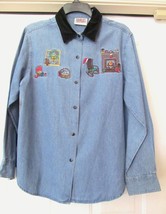 Bill Blass Denim Shirt L/S Faux Suede Collar Xmas Holiday Embroidery Ps Vtg - £17.23 GBP