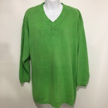 Venezia 14/16 Apple Green V-Neck Ramie Cotton Pullover Sweater 3/4 Sleeves - £23.02 GBP