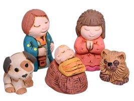 Handmade Unique Unusual Ceramic Cozy Nativity Miniature Set - $23.75