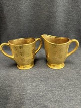 Vintage Gold Gilt Over Glass Cream &amp; Sugar Set Hollywood Regency - $23.76