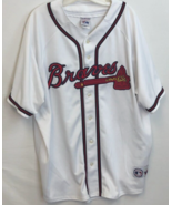 Atlanta Braves Vintage 90s MLB Scripted Sewn Tomahawk White Red Blue Jer... - $98.01