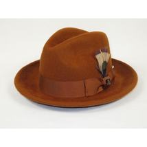 Men Bruno Capelo Hat Australian Wool Rabbit Fur Look Felt Fedora RA762 Cognac image 4