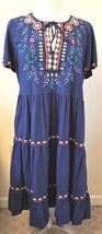 Johnny Was Embroidered Tiered Dress Sicilia Sz-XL Navy 100% Cotton - £141.19 GBP