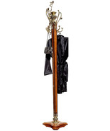 Elegant Vintage Wooden Coat Rack with Ornate Brass Details - $923.20 CAD
