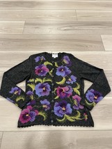 Alpaca Imports Womens L Purple Floral Wool Blend Sweater Cardigan (fits ... - $98.99