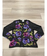 Alpaca Imports Womens L Purple Floral Wool Blend Sweater Cardigan (fits ... - $98.99