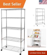 5-Tier Wire Shelving with Wheels, 5-Tier, 30"" W x 14"" D NEW MODEL, Chr... - $130.67