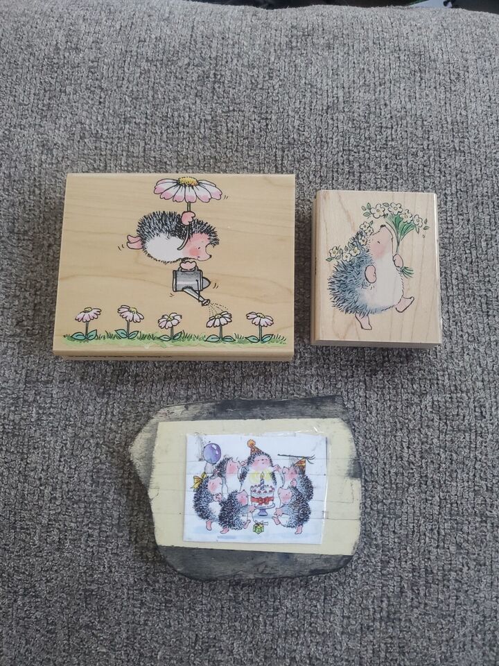 Penny Black Wood Rubber Stamps Hedgehog Lot  Stroll Tender Showers Birthday Cake - $24.86