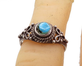 925 Sterling Silver - Vintage Turquoise Oxidized Solitaire Ring Sz 4.5 - RG6357 - £19.37 GBP