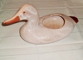 Vtg Pottery Ceramic Speckled Tan Decoy Duck Planter Woodland Mancave - £31.26 GBP