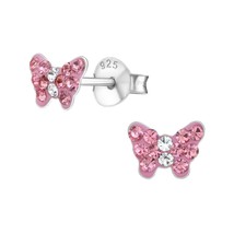 Butterfly 925 Silver Stud Earrings with Crystals for Girls - £11.23 GBP