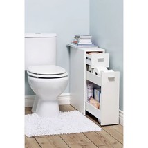 Modern Wooden Narrow White Bathroom Toilet Storage Cabinet With Pull Out Drawers - £139.27 GBP