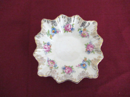 H&amp;K England square dish fluted 4-1/2&quot; gold leaf floral candy trinket - $19.55