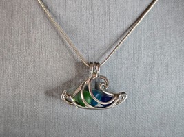 Womens Vintage Estate Sterling Silver Modernist Sea Glass ? Necklace 9.5g E7472 - £47.48 GBP