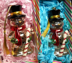 Unbranded Christmas Ornament Snowman Lot Of Two Light Changing Gold Tassel Boxed - £16.01 GBP