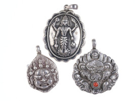 3 Vintage Asian sterling pendants r - $88.36