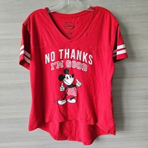 Disney Mickey Mouse T-Shirt Crop Jr XL 15-17 Red V Neck &quot;No Thanks I&#39;m G... - $29.57