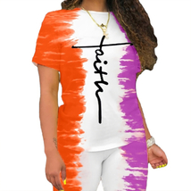 "Faith" Matching Shorts Set w/Custom Design - Orange/Purple (Medium 8-10) - $15.99