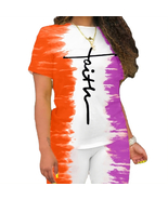 "Faith" Matching Shorts Set w/Custom Design - Orange/Purple (Medium 8-10) - $15.99