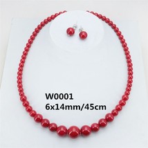 New Beautiful Elegant 6-14mm Imitation Red Pearl Coral Round Beads Necklace Stud - £16.14 GBP