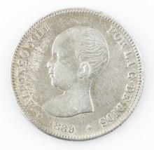 1889 Spain 2 Pesetas Silver Very Fine Detail Alfonso XIII Km #692-
show ... - $2,663.61 MXN