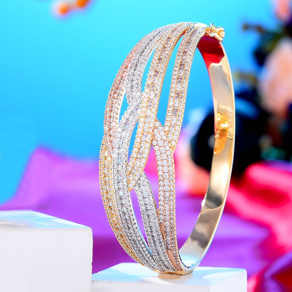 Primary image for Luxury Cross Stackable African Bangle For Women Wedding Full Cubic Zircon Crysta