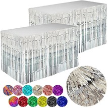 Silver Birthday Party Decorations, Metallic Foil Fringe Tinsel Table Skirts Stre - £13.79 GBP