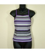 Nautica Women&#39;s  Tankini Swim Top Purple Gray Stripe Style 31551 Size 6 - £8.85 GBP