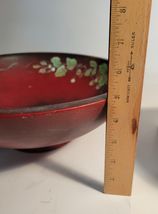 Wood Fruit Bowl Footed Red with Ivy Design VTG image 7