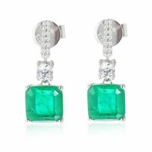 3Ct Simulated Princess Emerald Drop Dangle Earrings 14K White Gold Plated Silver - £79.12 GBP