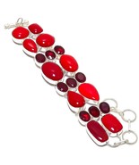 Red Coral and Garnet Gemstone Handmade Ethnic Jewelry Bracelet 7-8&quot;  - $26.19 CAD
