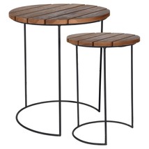 H&amp;S Collection 2 Piece Side Table Set Teak Brown - £43.56 GBP
