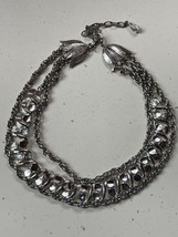Vintage Triple Strand Silvertone Twist w Two Dots &amp; Crescent Necklace – 13 inche - £13.34 GBP