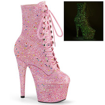 Ppleaser ADORE-1020GDLG 7&quot; Heel Platform Pink Glitter Uv Reactive Ankle Boots - £83.09 GBP