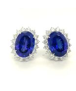 18k Weiss Gold 31.54ct Oval Tansanit &amp; 5.09ct Diamant Huggie Ohrringe - €35.712,22 EUR