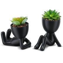 Fake Succulent, Mini Succulents Plants Artificial In Black Modern Human Shaped C - £32.23 GBP