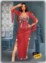 Long Red Gypsy Dancing Dress Egyptian Galabeya Beaded Bra &amp; Longitude Slit - £38.80 GBP