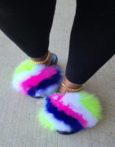 New Arrival Girl Bright Colours Fluffy Slides Women Plush Furry Slippers Ladies  - £26.15 GBP