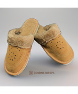 Women&#39;s Leather Slippers with Fur PSF49\High-quality Handmade Home Shoes - $35.00