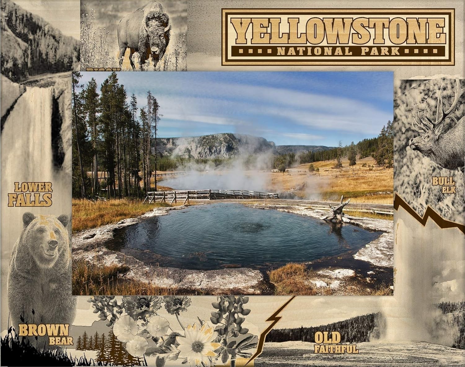 Yellowstone National Park Landmarks Laser Engraved Wood Picture Frame (4... - $29.99
