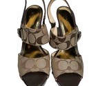 COACH Darcey Signature Logo Brown Tan Open Toe Ankle Strap Block Heels S... - $46.40