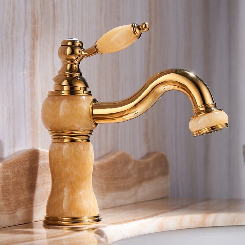 New Jade stone yellow single hole gold Bathroom Sink Faucet Vessel Short... - $89.09